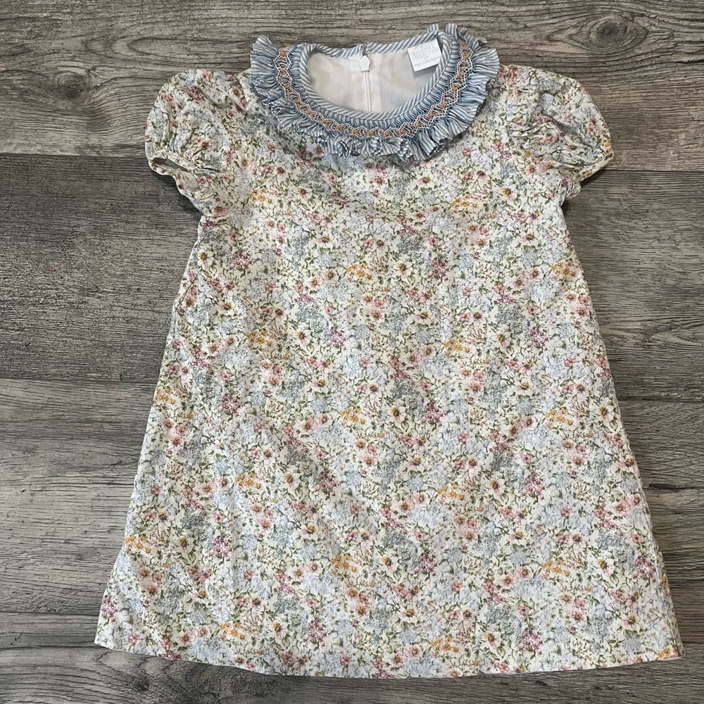 Edgehill Collection Floral Dress with Blue Ruffled Collar